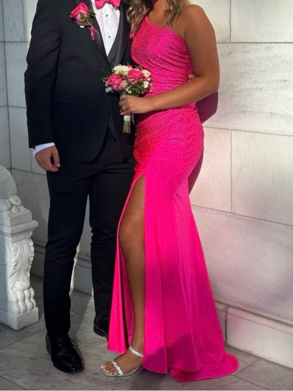 Hot Pink One-Shoulder Prom Gown